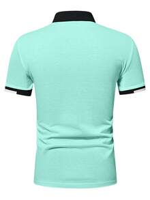 Manfinity Mode 男士时尚休闲通勤撞色Polo衫 男士短袖Polo衫 男士高尔夫球衫 男士夏季Polo衫 休闲通勤Polo衫 纯色Polo衫 - 薄荷綠 - 查看 2