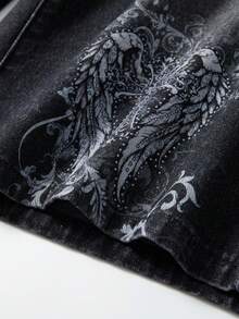 ROMWE MEN Goth Herren Lässige Denim Shorts mit Blume Muster und Tasche, locker geschnitten - Schwarz - Übersicht 6