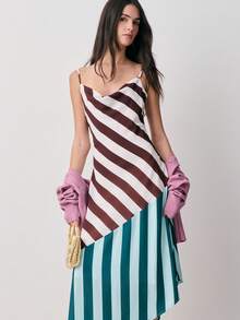 Nöista Sleeveless Strappy Dress Features Bold Diagonal Stripes. With A Flattering Asymmetrical Hem . With Adjustables Staps On Back. Spring, Summer, Women. - Multicolor - View 1