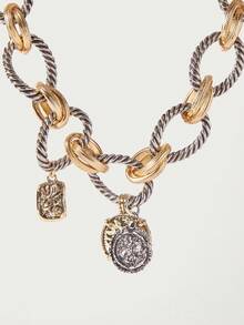 Glisma Chain Necklace, Personalized, Alloy Material, Women's Badge Design, Fashion Necklace, Geometric O-Pattern Necklace, Casual Everything - Gold - View 2