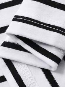 FRIFUL Áo thun nữ dáng suông kẻ sọc, viền bèo, thích hợp cho mùa hè. - màu đen - Xem 7