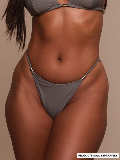 Musera Resort Bottom de bikini con ribete plateado y tirantes finos, para vacaciones, viajes, playa y verano