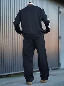 Heavens Edit 男士“VICTORY”印花圆领套头卫衣，街头风，秋冬款，长袖上衣 - 黑色 - 查看 2