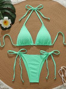 Swim Vcay Bộ bikini buộc dây cổ màu trơn gợi cảm dành cho nữ, bộ bikini mùa hè đi biển, bộ bikini đi nghỉ mát, bộ bikini tam giác, bộ bikini buộc dây, bộ bikini màu trơn. - Màu xanh Bạc hà - Xem 1