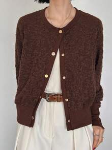 FRIFUL Women's Solid Color Textured Loose Casual Versatile Blouse, Suitable For Spring And Summer Long Sleeve - Coffee Brown - View 3