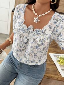 Breezaya 大码女式春夏纹理碎花休闲度假衬衫 - 彩色 - 查看 5