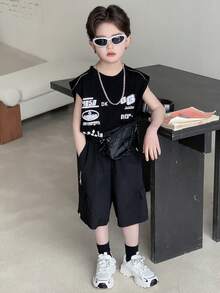 Dazy Kids 男童侧条纹工装口袋宽松短裤 - 黑色 - 查看 7