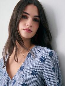 Nöista Long-Sleeve Blouse Features A V-Neckline, Cinched Waist, Peplum Hem Create A Flattering Silhouette. Spring, Summer, Easter. - Royal Blue - View 6