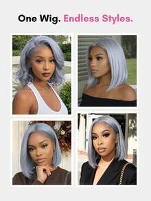 Ren Trong Suốt Màu Xám Tóc Giả Bob Tóc 13*4 Ren Mặt Trước Bộ Tóc Giả Màu Bạc Tóc Tóc Giả Trước Nhổ dành Cho Nữ - SGray - Xem 3