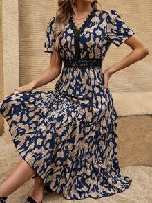 Breezaya Women's Patchwork Lace Printed Dress Maxi Women Outfit - Blue - View 3