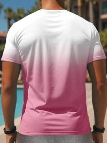 Manfinity RSRT 男士棕榈树印花短袖休闲度假T恤，外出穿着，老公海滩装，男士渐变色T恤，男士度假衬衫，棕榈树图案T恤，男士夏季T恤 - 粉色 - 查看 2