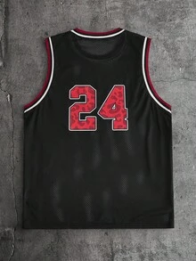 AXEPEAK 男士休闲豹纹字母数字图案背心，夏季 - 黑色 - 查看 2