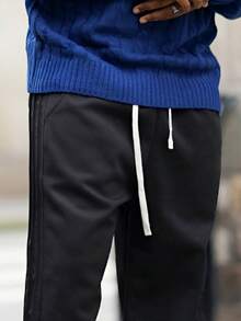 Heavens Edit 男士厚款休闲宽松直筒裤，适合秋季 - 黑色 - 查看 6