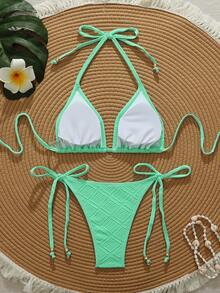Swim Vcay Bộ bikini buộc dây cổ màu trơn gợi cảm dành cho nữ, bộ bikini mùa hè đi biển, bộ bikini đi nghỉ mát, bộ bikini tam giác, bộ bikini buộc dây, bộ bikini màu trơn. - Màu xanh Bạc hà - Xem 2
