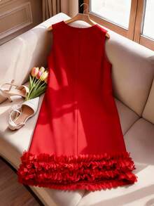 GlowEve CURVE Đầm nữ cỡ lớn thanh lịch, lãng mạn, phối ren, đa năng, phù hợp cho hẹn hò, đi làm, dự tiệc, sinh nhật. - Đỏ - Xem 2