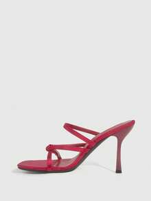 CUCCOO SZL Women's Rhinestone Decor Elegant High Heel Slide Sandals Spring Shoes Prom Heels - Burgundy - View 5