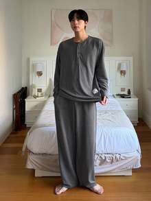 DAZY Men's Grey Label Design Loungewear Set, Spring - Grey - View 5