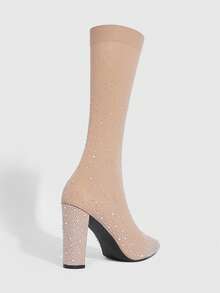 CUCCOO SZL 女士时尚高跟尖头闪亮踝靴圣诞节、约会之夜礼服情人节 - 杏色 - 查看 4