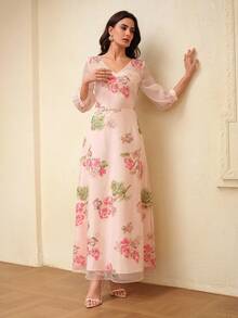 ZEYLAH Women's Elegant Mesh Beaded Patchwork Dress - Multicolor - View 6