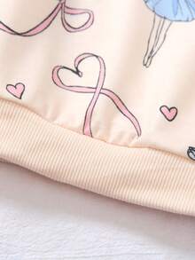 SHEIN Playful Pals 2pcs/Set Baby Girl Infant Casual Cute Everyday Versatile Ballet Girl Bow Pattern Knit Soft Baby Fabric Crew Neck Long Sleeve Sweatshirt Tee And Skinny Pants Purple Pants Set, Autumn/Winter Outfit - Blue - View 5