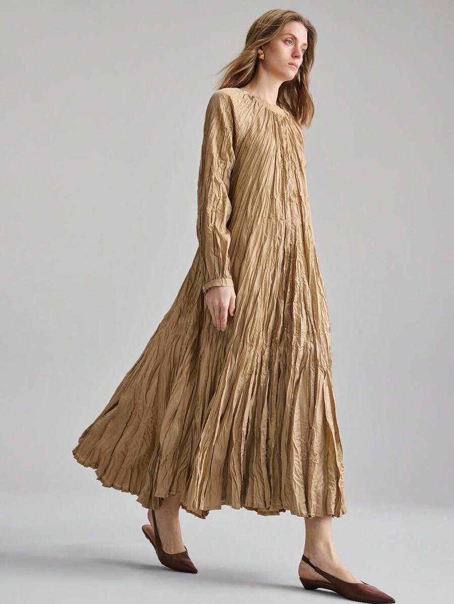 Ontre 2026春夏新款女士长裙，春夏服装，返校季，情人节装扮，女教师制服，晚宴礼服，商务休闲系腰褶长裙，情人节装扮，节日派对礼服，时尚百搭优雅女士长款正式礼服