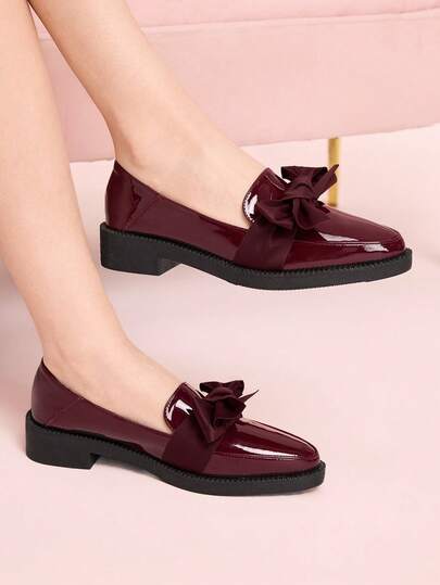 CUCCOO DOLLMOD Mocasines de mujer con punta plana y lazo, color burdeos, adecuados para todas las estaciones, zapatos de primavera, vacaciones de primavera, Pascua