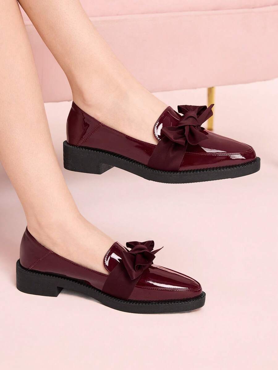 CUCCOO DOLLMOD Women Flat Point Toe Slip-On Bowknot Oxblood Loafers, Suitable For All Seasons Spring Shoes Spring Break Easter Valentine's Day - Rose Red - View 1