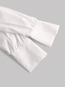 Aveloria Modichic 女士春夏长袖休闲办公衬衫，腰部带扣设计 - 白色 - 查看 4