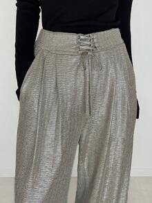 FRIFUL Women's Fashionable Commuter Metallic Wide Leg Pants - Gold - View 5
