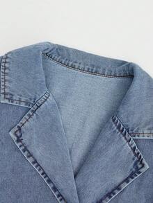 GlowEve 女士翻领短泡泡袖双排扣休闲牛仔外套 - 藍色 - 查看 3