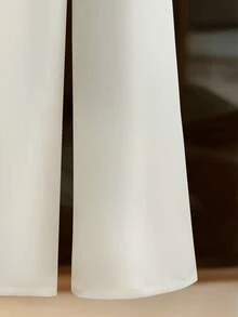 Franclia Minimalist French Style White Round Neck Pearl Embellished Sleeveless Waist Cinched Wide Leg Jumpsuit For Women - White - View 3