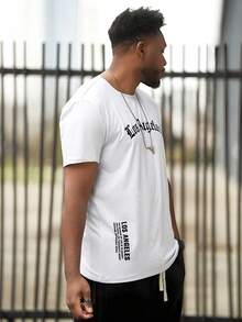 Heavens Edit Camiseta de manga corta con estampado de lema personalizado de Los Ángeles para hombre, de tela cómoda y transpirable, para el verano - Blanco - Ver 3
