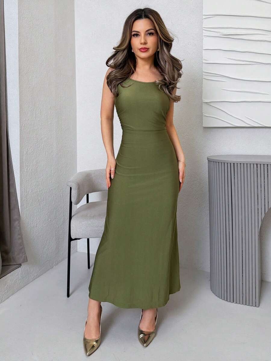 Jemour Waist Ruched Swing Slip Dress,Summer Dresses For Women,Tea Party Dress - Army Green - View 1