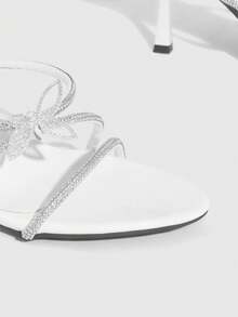 CUCCOO SZL Women's Rhinestone Decor Casual Slip-On High Heel Mules Prom Heels - White - View 10