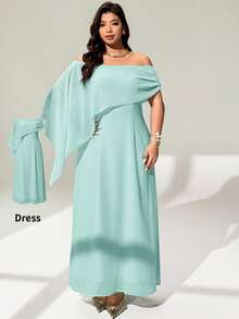 Auralis Váy suông cổ thuyền trễ vai mới ôm vừa vặn có dây thắt lưng bồng bềnh, váy/khăn choàng màu xanh bạc hà thanh lịch có tay áo thác nước, thích hợp cho sinh nhật, tiệc tùng, cocktail, đa năng, xuân/thu, cỡ lớn - Màu xanh Bạc hà - Xem 6