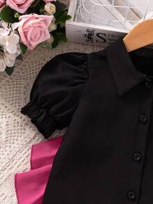 Young Girls Black Shirt + Pink Bow Sweet Element Combination, With Both Stylish Neatness And Youthful Dynamism, Suitable For Daily Outings In Spring And Autumn - Multicolor - View 6