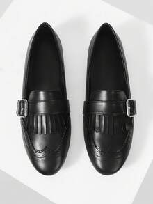 Mnmlis Women's Buckle Design Casual Flat Shoes For Daily Wear - Black - View 2