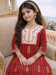 Rochie retro cu imprimeu, lejeră, elegantă, simplă și confortabilă, în stil Abaya, pentru fete tinere - Violet - Vizualizare 3