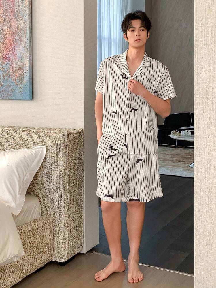 Men's Summer Floral Print Short Sleeve Shirt And Shorts Pajama Set