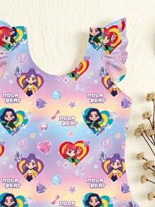 Baby Girl Gradient Cartoon Print One-Piece Swimsuit, Beach/Resort - Purple - View 3