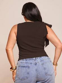 SHEIN BAE Plus Size T-Shirts, Going Out Tops - Coffee Brown - View 5
