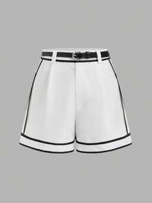 Franclia Women's Elegant Fitted Black Jumpsuit With Belt Contrast And White Shorts 2 Pieces Set - Black and White - View 5