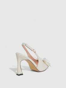 CUCCOO SZL 女士米色网纱蝴蝶结高跟鞋，尖头露跟高跟派对伴娘鞋 - 米色 - 查看 6