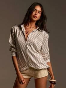 Athîral 女士格子翻领单排扣休闲百搭通勤长袖衬衫 - 彩色 - 查看 5