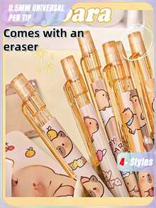 SHEIN 1pc/3pcs/6pcs/12pcs Capybara Erase Push-Button Automatic Pencil, (6pcs Box) Color Style Random, High-Quality Creative Student Stationery Pen, Cute Erase Automatic Pencil, 0.5mm Student 2B Pencil, No To Sharpen The Core, Replaceable Core Push-Button Automatic Core, Smooth Writing, Built-In Eraser, Suitable For Adult And Student Creation, Family Drawing, Christmas Card Coloring,Office Signature Supplies, Giftery For Family, Friends, Colleagues, Boys, Girls, School Supplies - Multicolor 1 - View 3