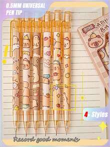 SHEIN 1pc/3pcs/6pcs/12pcs Capybara Erase Push-Button Automatic Pencil, (6pcs Box) Color Style Random, High-Quality Creative Student Stationery Pen, Cute Erase Automatic Pencil, 0.5mm Student 2B Pencil, No To Sharpen The Core, Replaceable Core Push-Button Automatic Core, Smooth Writing, Built-In Eraser, Suitable For Adult And Student Creation, Family Drawing, Christmas Card Coloring,Office Signature Supplies, Giftery For Family, Friends, Colleagues, Boys, Girls, School Supplies - Multicolor 1 - View 5