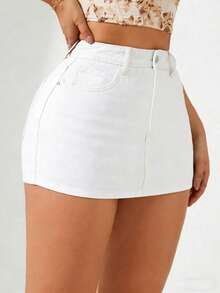 Breezaya 夏季休闲纯色牛仔短裤 - 白色 - 查看 5