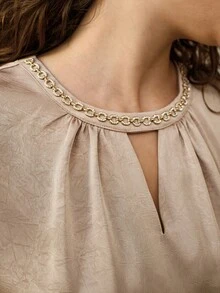 MOTF PREMIUM PLUS SIZE METALLIC CHAIN COLLAR SATIN SLEEVELESS BLOUSE, CHAMPAGNE COLOR - Champagne - View 2