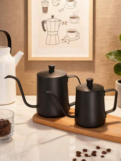 1pc 304 Stainless Steel Pour Over Coffee Kettle, Thick With Lid, Long Spout Gooseneck Kettle, Drip Coffee Pot, Coffee Maker Equipment, Kitchen Oil Pot, Living Room Decor, Craft Gift