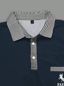 Manfinity Dauomo Men's Knight Print Patchwork Houndstooth Short Sleeve Casual Commuter Polo Shirt - Multicolor - View 3